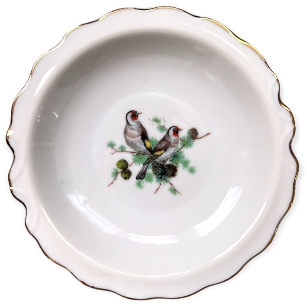 Vintage Finches Porcelain Trinket Dish Bird